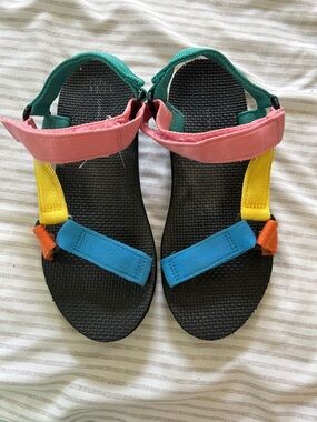 Time and Tru Multicolor Strappy Flat Sandals - Pink, Green, Yellow, Blue, Orange